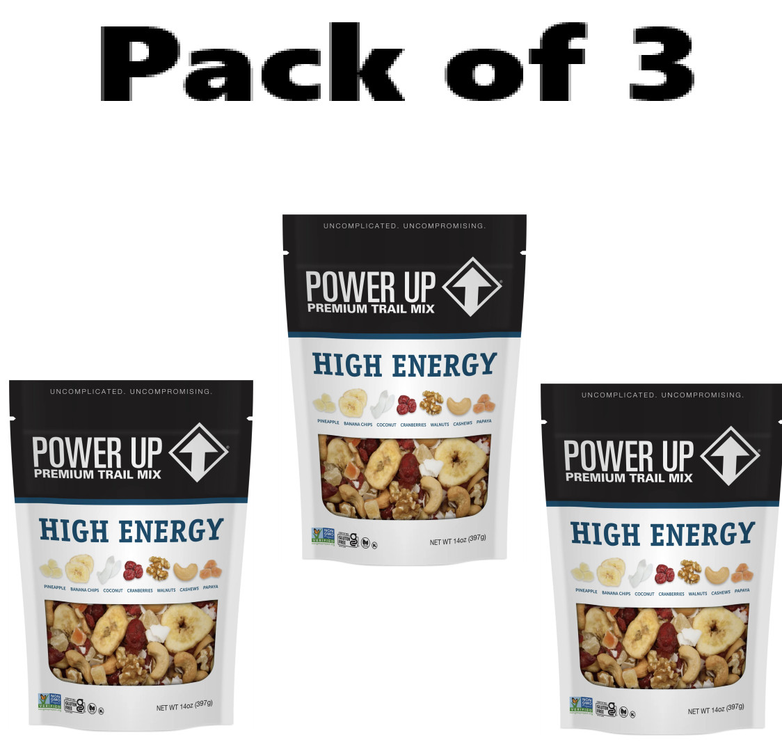 3 pack Power Up High Energy Trail Mix 14oz, Gluten-Free, Vegan, Non-GMO