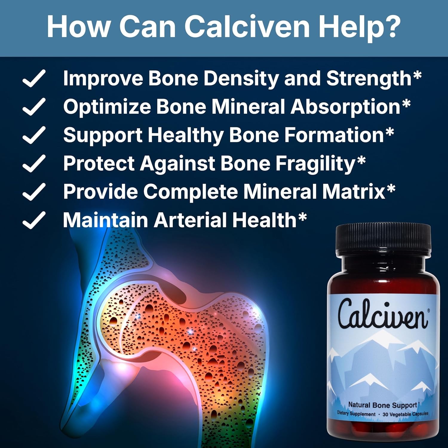 （1-5 pack）Calciven Natural Bone Support 30 Vegetable Capsules, 06/28