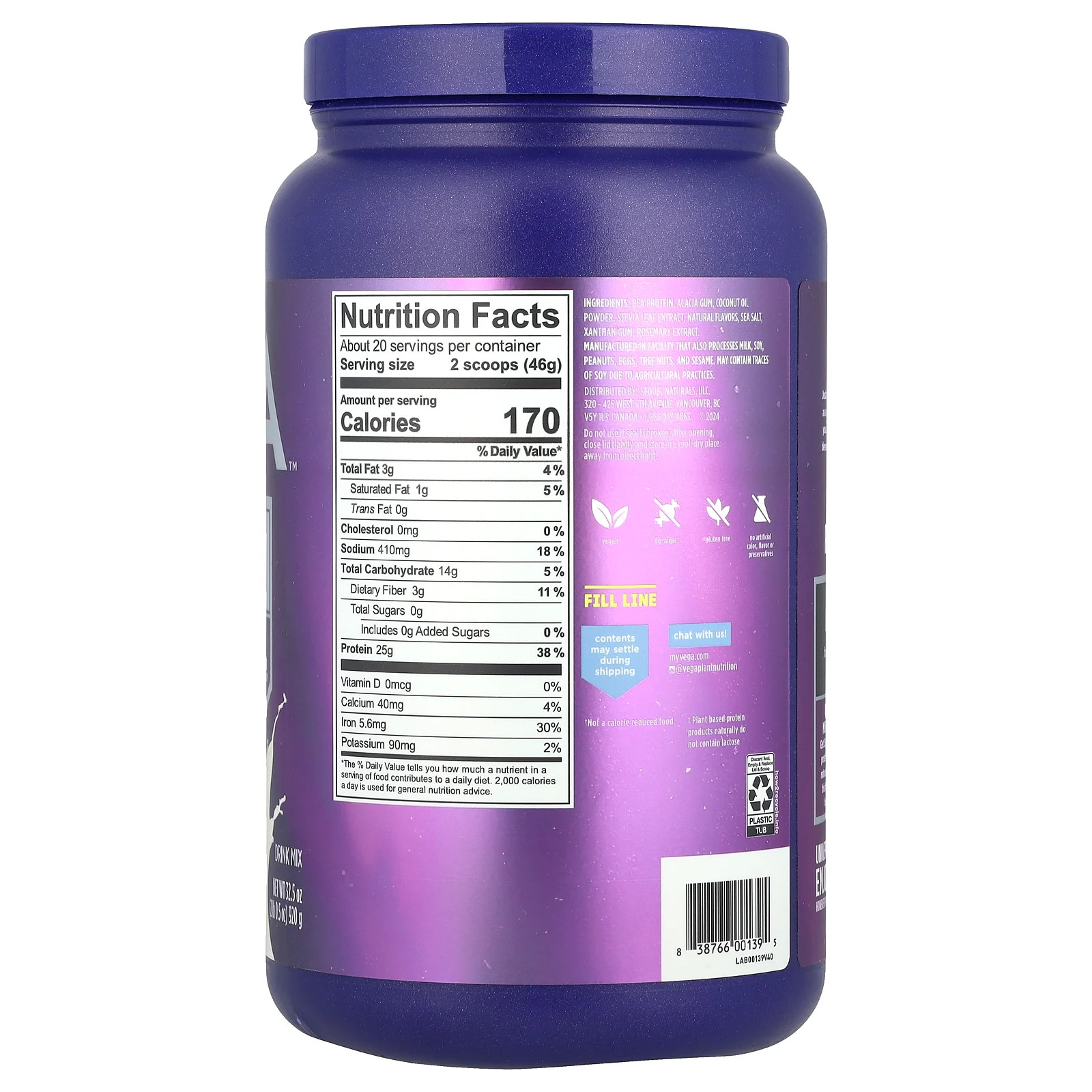 Plant-Based Original Protein, Creamy Vanilla, 2 lb 0.5 oz (920 g)