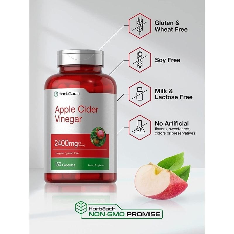 Apple Cider Vinegar Capsules 2400mg,Non-GMO & Gluten Free, 150 Count