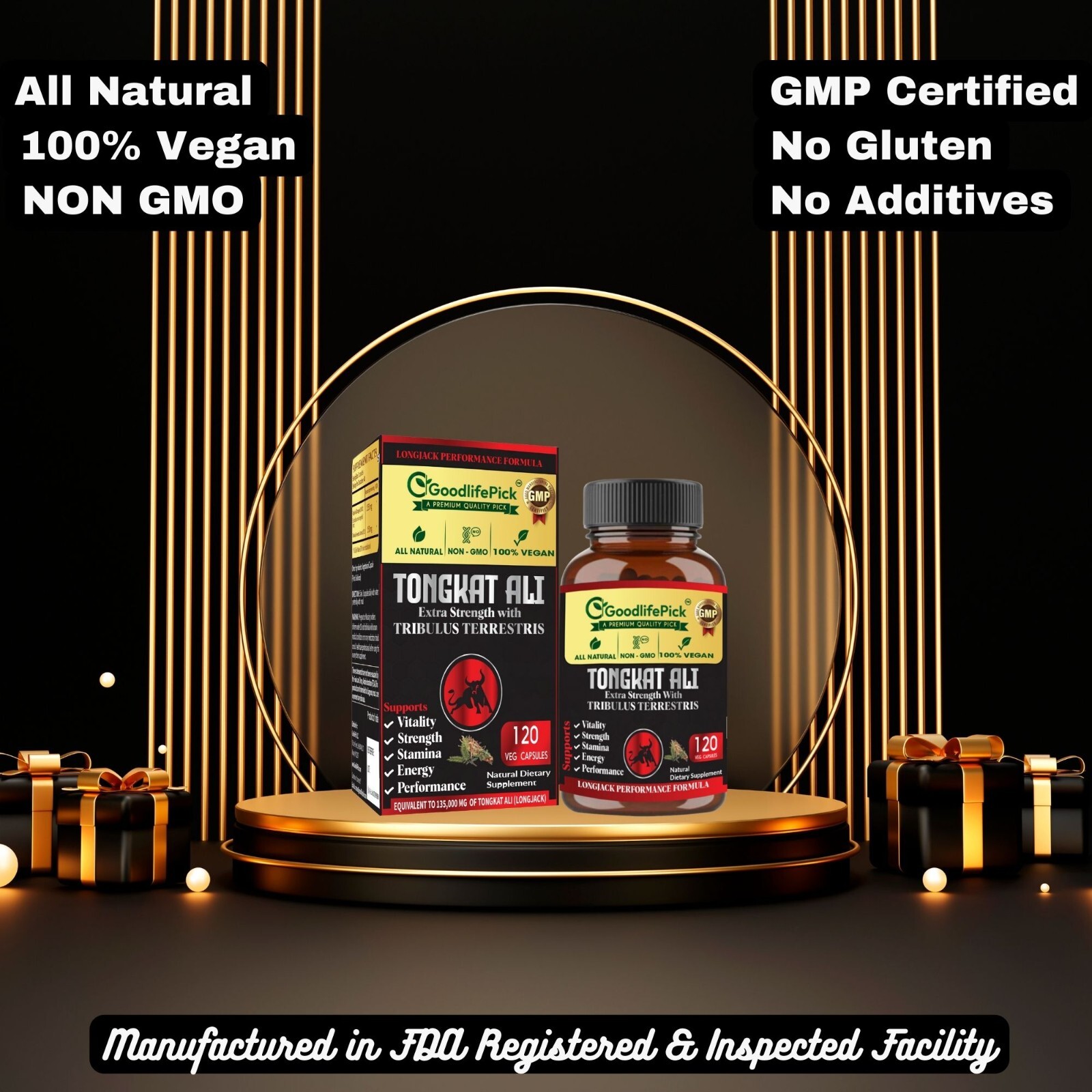 LONGJACK TONGKAT AL1 ROOT EXTRACT WITH TRIBULUS TERRESTRIS- MAXIMUM BENEFITS-120