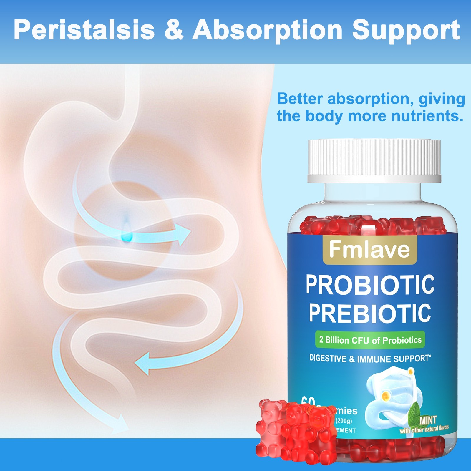 2x Daily Probiotic & Prebiotic Gummies with Vitamin C Gut & Immune Support 105ct