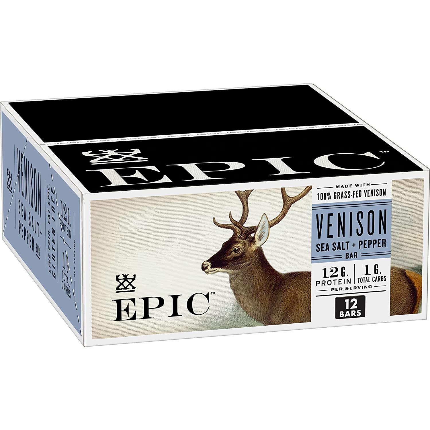 EPIC Venison Sea Salt & Pepper Bars, Keto Friendly, Gluten Free, 12 Ct