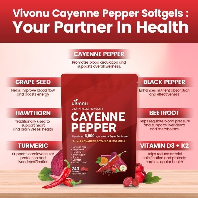Cayenne Pepper Softgels Supplement, Supports Leg VeinHeart and Blood Vessel NEW