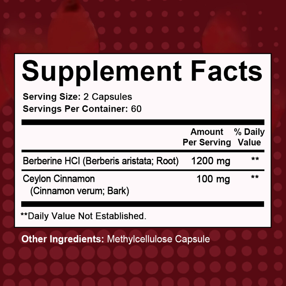 Premium Berberine +Ceylon Cinnamon Capsules 1200mg-Metabolism and Immune Support