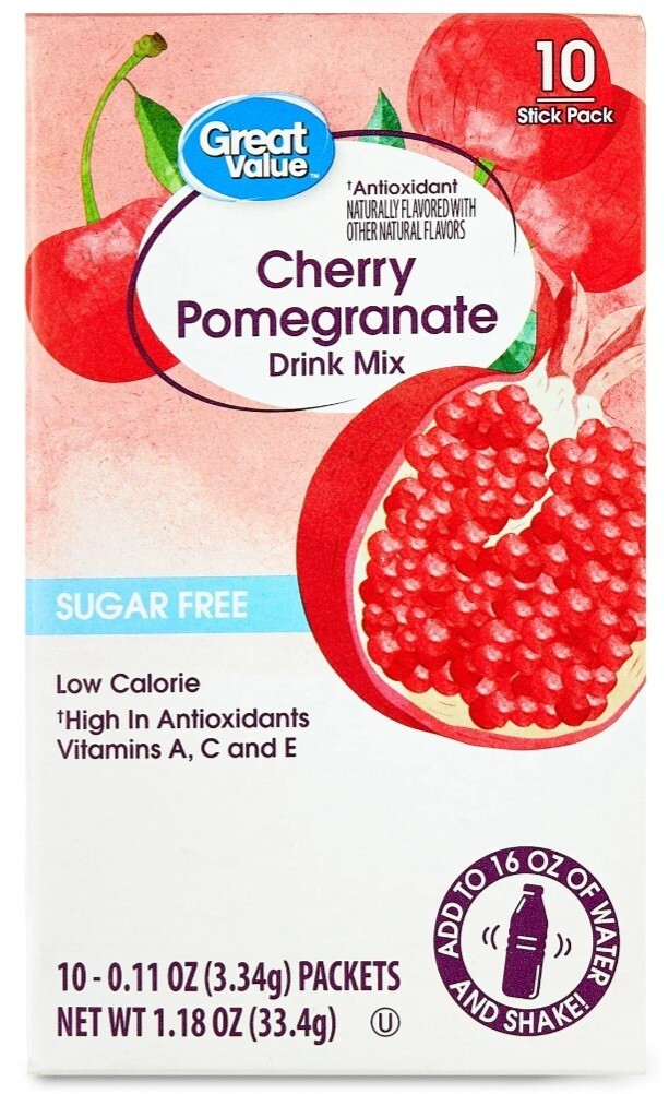 6 Pack Great Value Antioxidant Cherry Pomegranate Drink Mix 60 Packet Sugar-Free