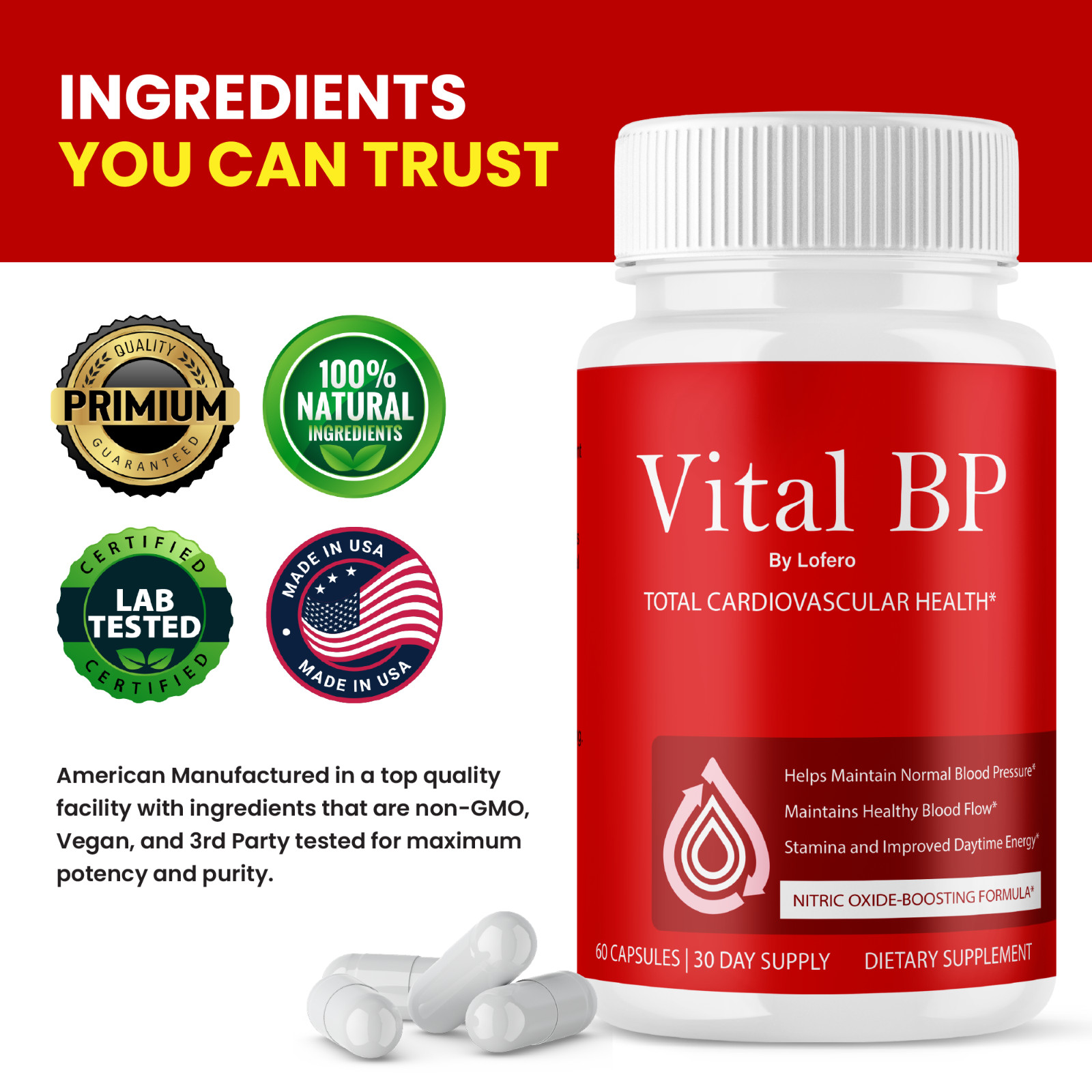 Vital BP Capsules VitalBP Total Cardiovascular Health Supplement Pills (60 ct)