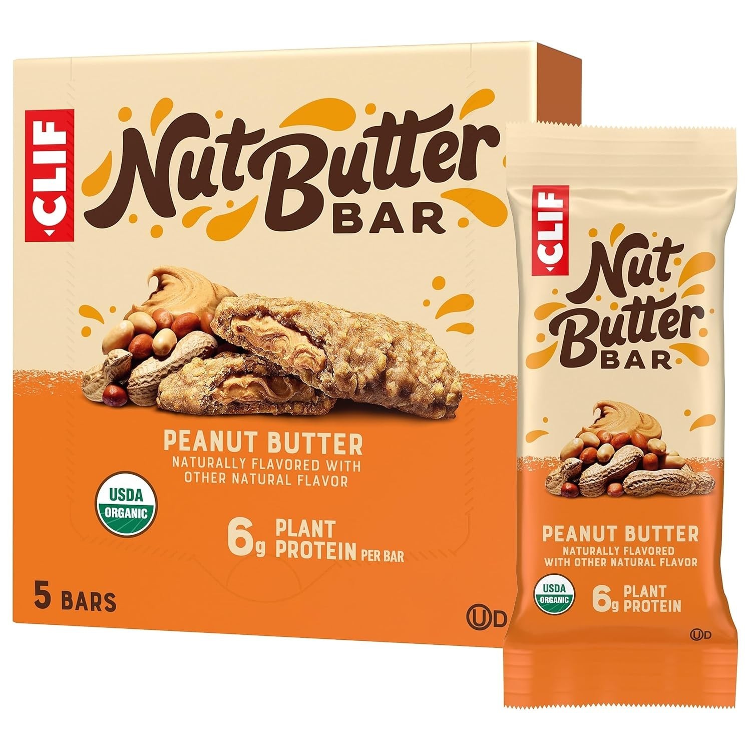 Portable Energy Packed Peanut Butter Bars – 5 Count Organic Snack, 6g Protein