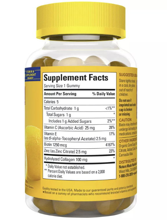 Nature Made Collagen Gummies with Vitamin C, Zinc & Biotin Gummy Supplement 60