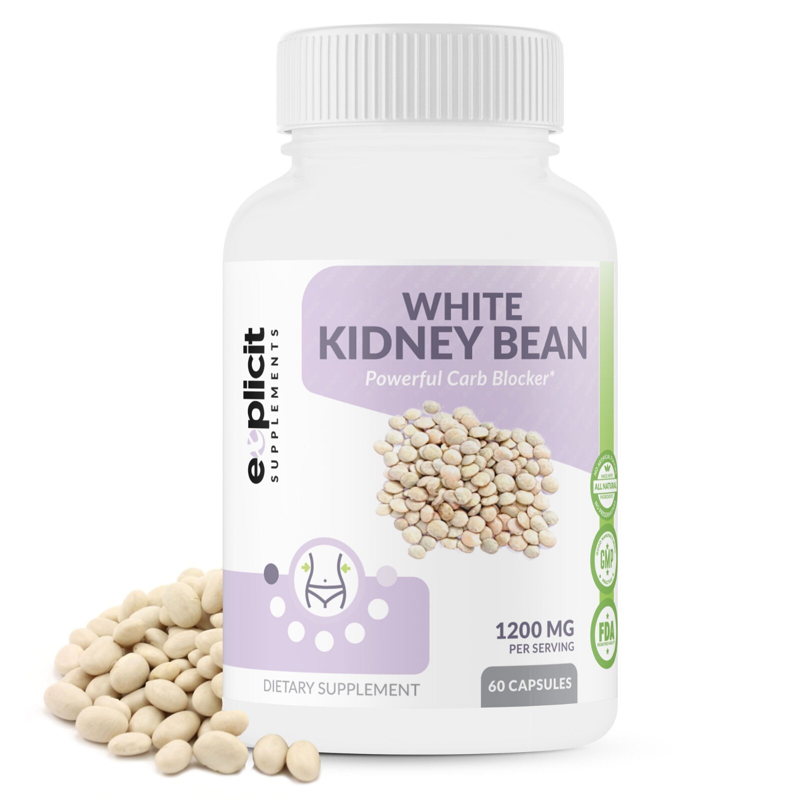 Natural White Kidney Bean, 1200mg – Powerful Carb Blocker, Weight Loss Pills