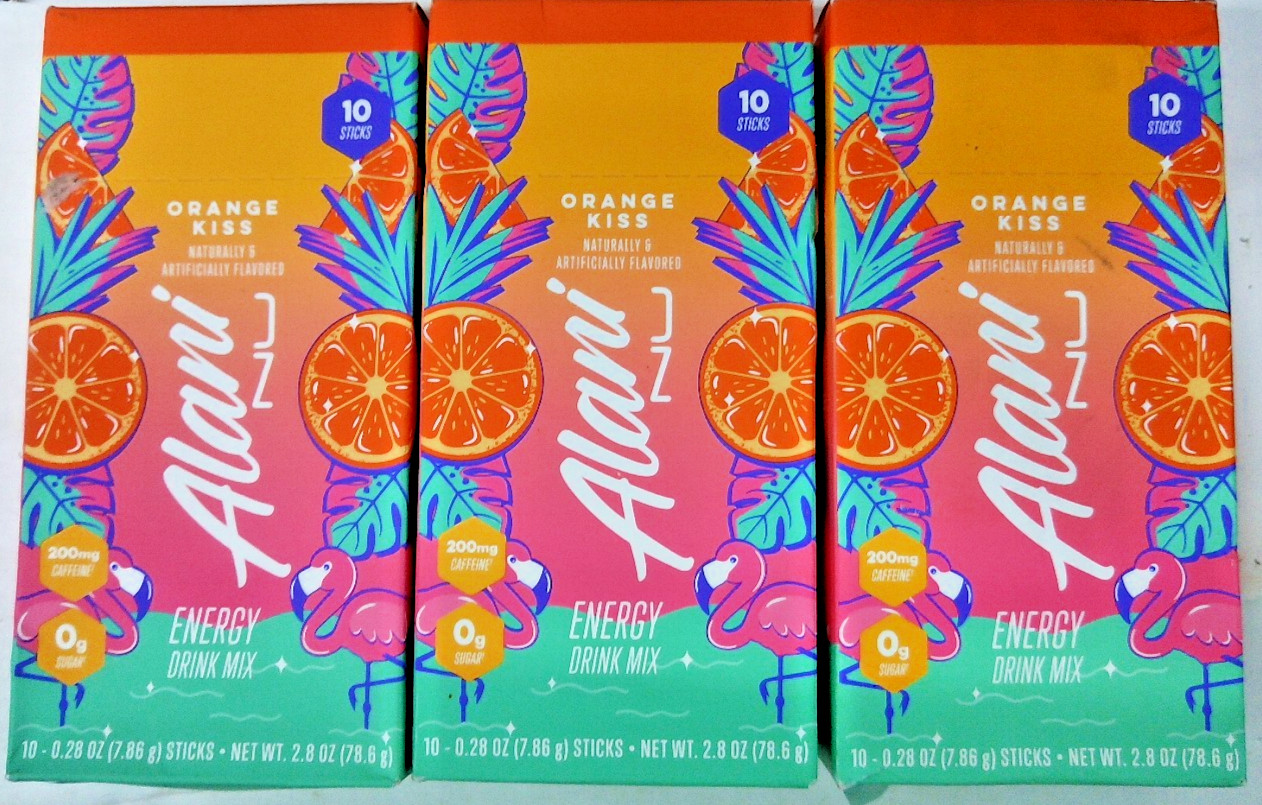3 PACK- Alani ORANGE KISS Energy Stick Packets 30 Sticks Total, Sugar Free