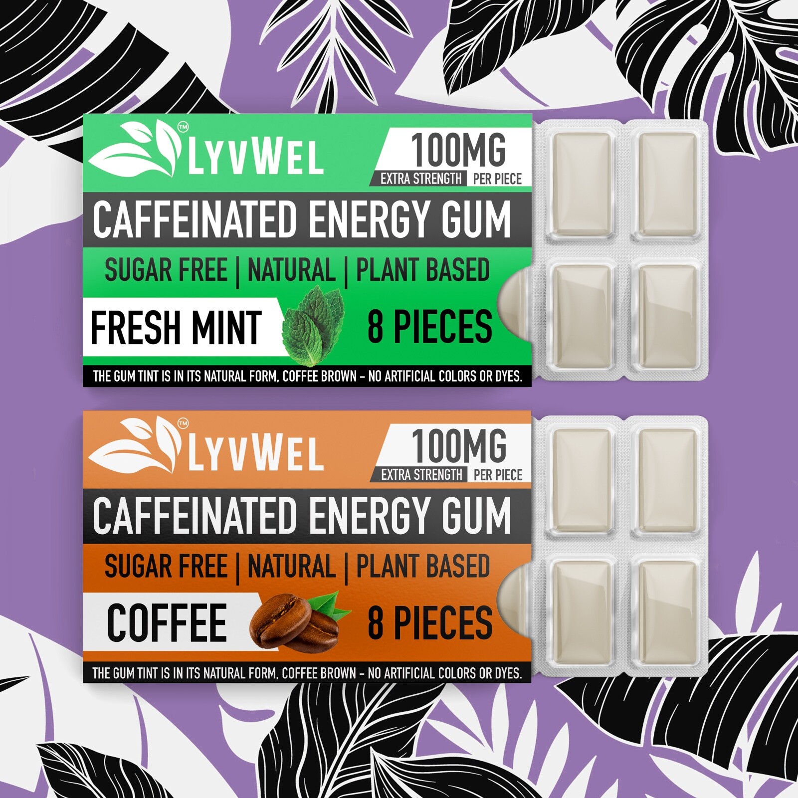 Energy Focus Mint Coffee Gum 2 flavor Packs 100mg Caffeine Fitness Pre-Workout