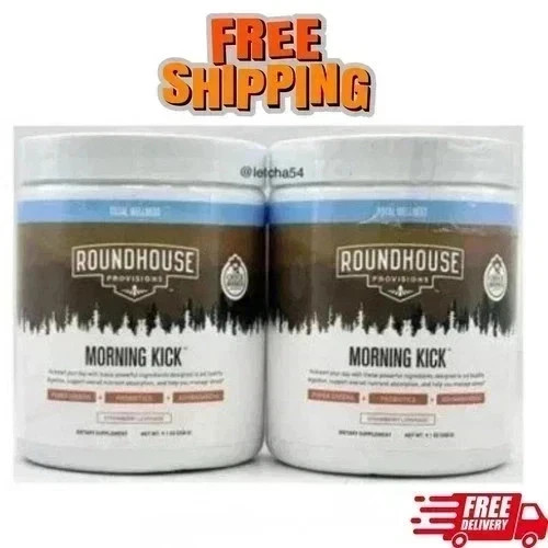 (2 Pack) Roundhouse Provisions Morning Kick Powder Strawberry Lemonade 9.1 OZ