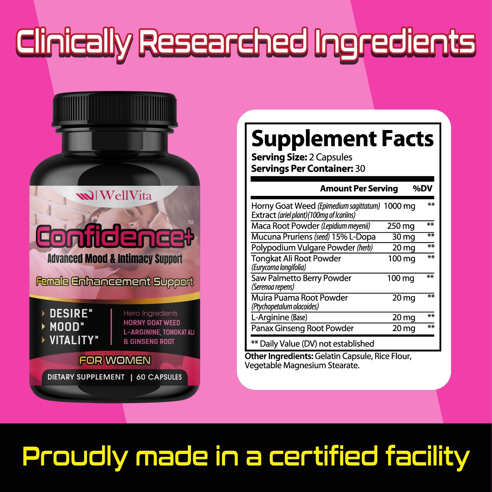 Natural Female Arousal Pills – Libido & Vitality Booster, Mood & Energy Support