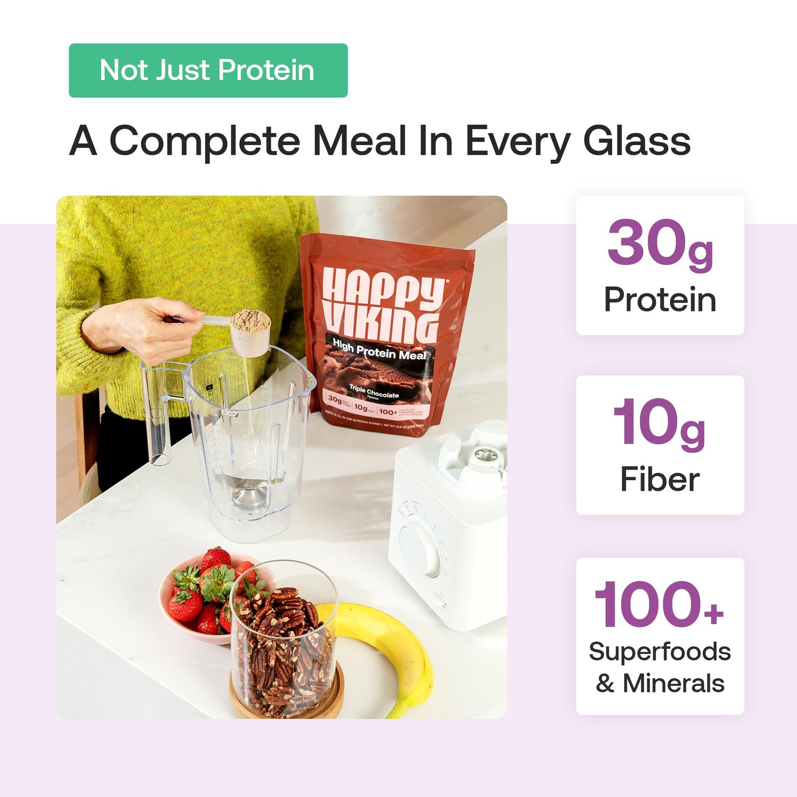 Happy Viking PlantBased Protein Powder +100 Superfoods Chocolate Meal Replace…