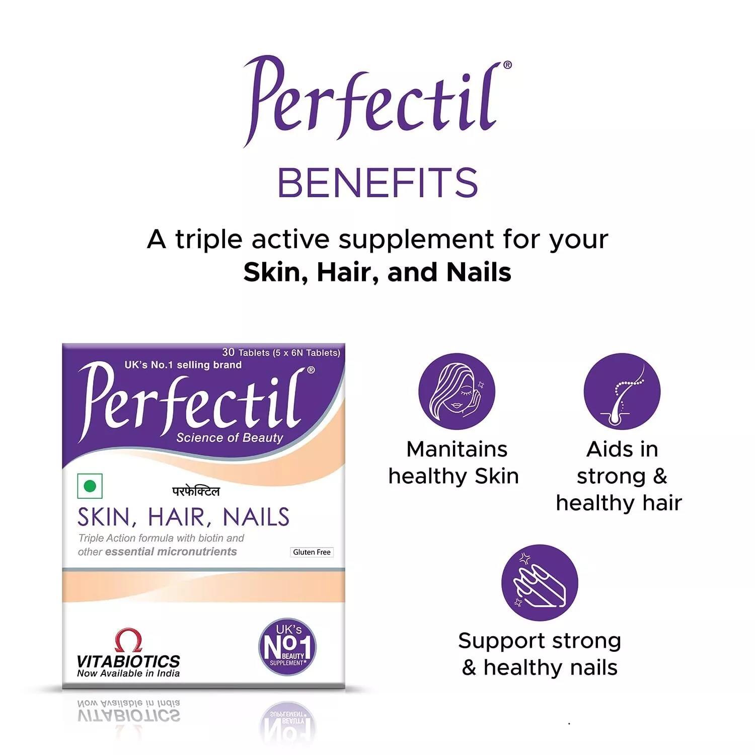 3 x Vitabiotics Perfectil Multivitamin (30 Tablets) Biotin for Skin Hair & Nails