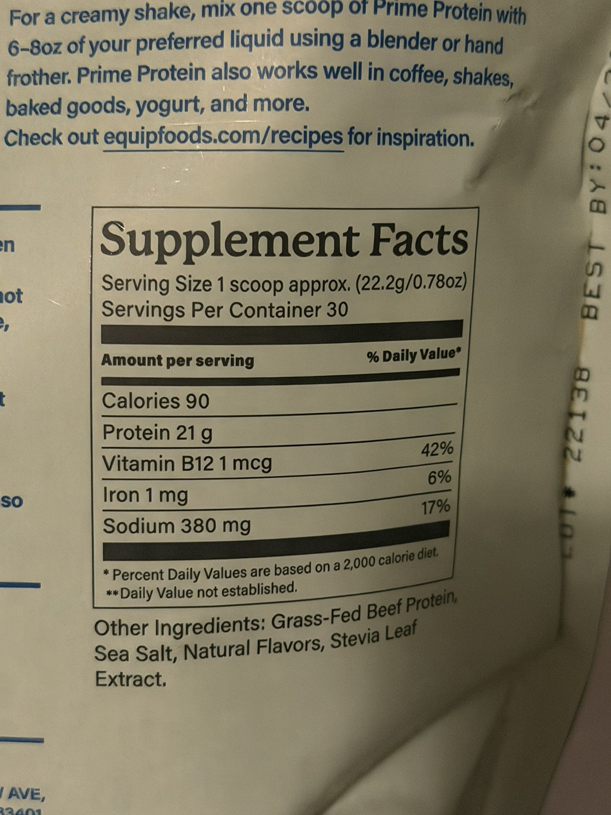 equip Prime Protein Grass-Fed Beef Isolate Powder Strawberry 1.70 lb