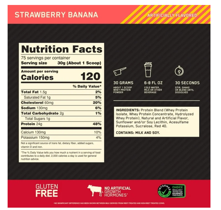 Optimum Nutrition Gold Standard Whey Strawberry Banana 5lb 75 Servings
