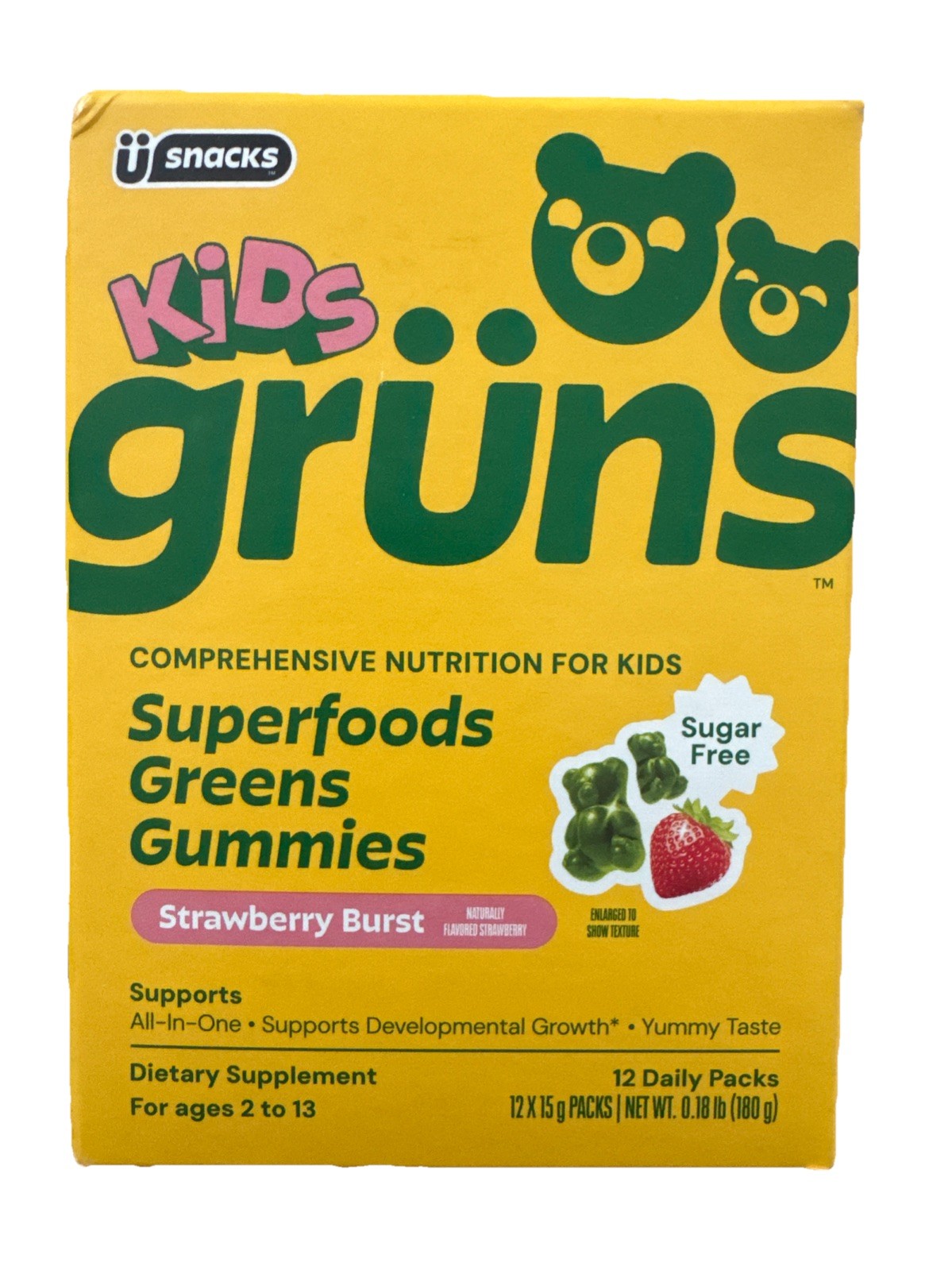 Gruns Cubs Kids Vitamins, Greens Gummies, 72 Ct, 12 Daily Packs. Exp.06/2027