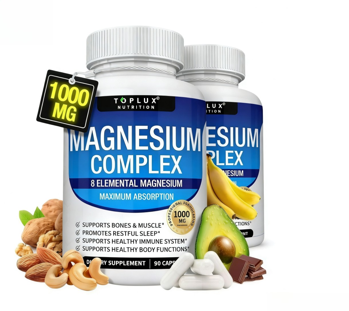 Advanced 1~2pack Magnesium 8 in 1 Complex 1000mg & Blood Sugar Blend Supplement