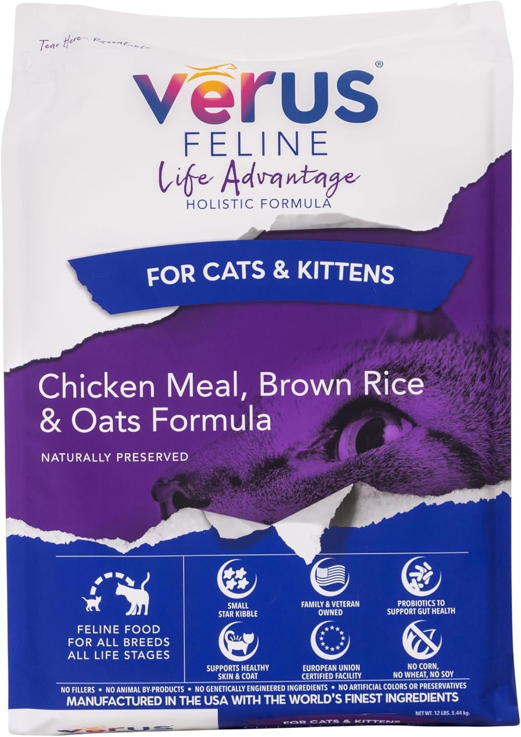 VeRUS Pet Foods Dry Cat Food Chicken,Feline Life Advantage Formula 12lb Bag