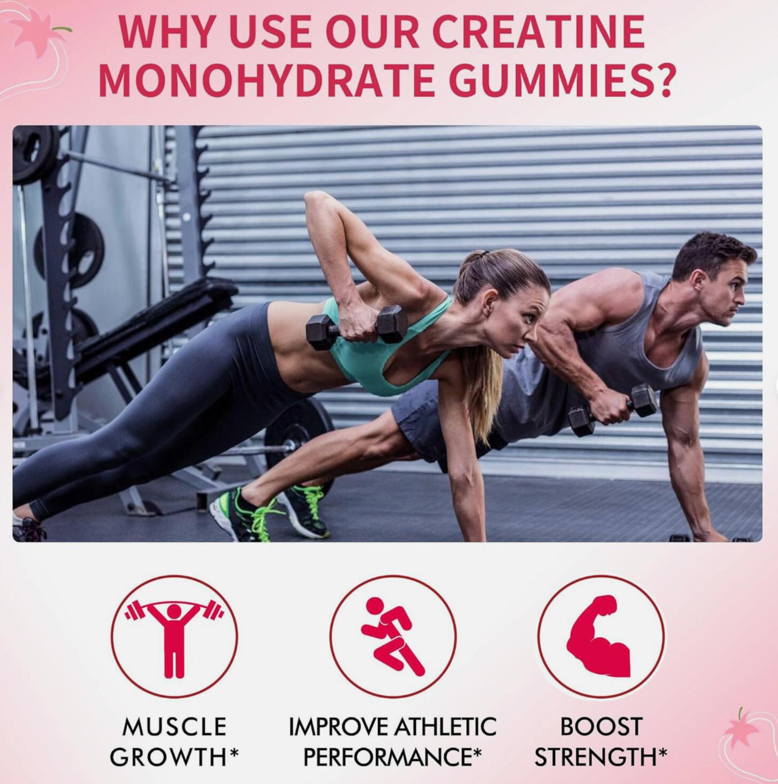 Creatine Monohydrate Gummies Strawberry 90 ct – LOT OF 3 – Noavii expire 05/2027