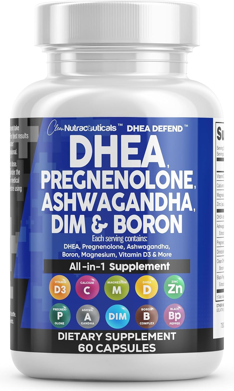 DHEA 200Mg Supplement Pregnenolone 100Mg for Men & Women with DIM Ashwagandha Bo