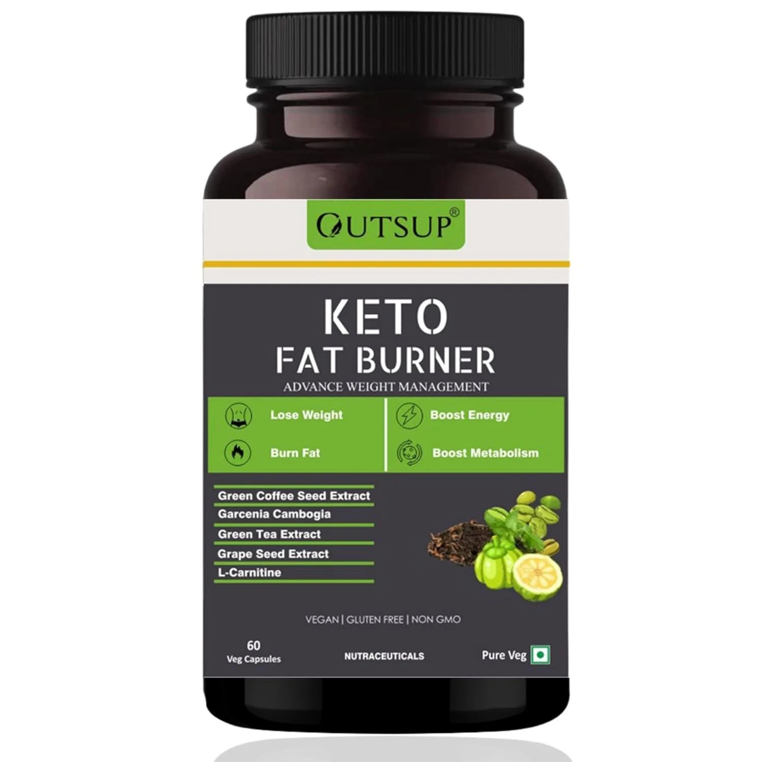Keto Fat Burner 60 Capsules with L-Carnitine Garcinia Cambogia & Green Coffee