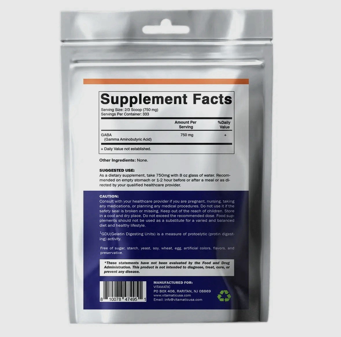 Vitamatic GABA Powder 750mg Serving 250g, 333 Servings