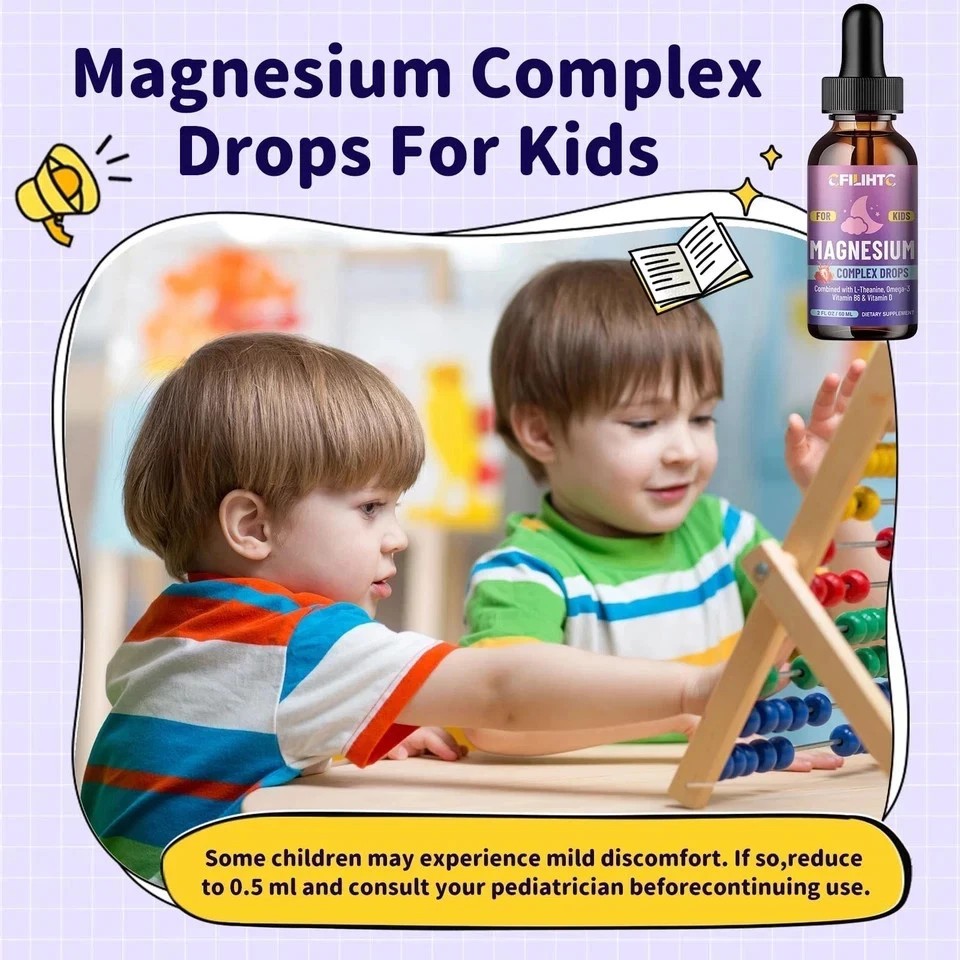FILIHTC Kids Magnesium Complex Drops, Strawberry Flavor, 2 FL OZ/60 ML
