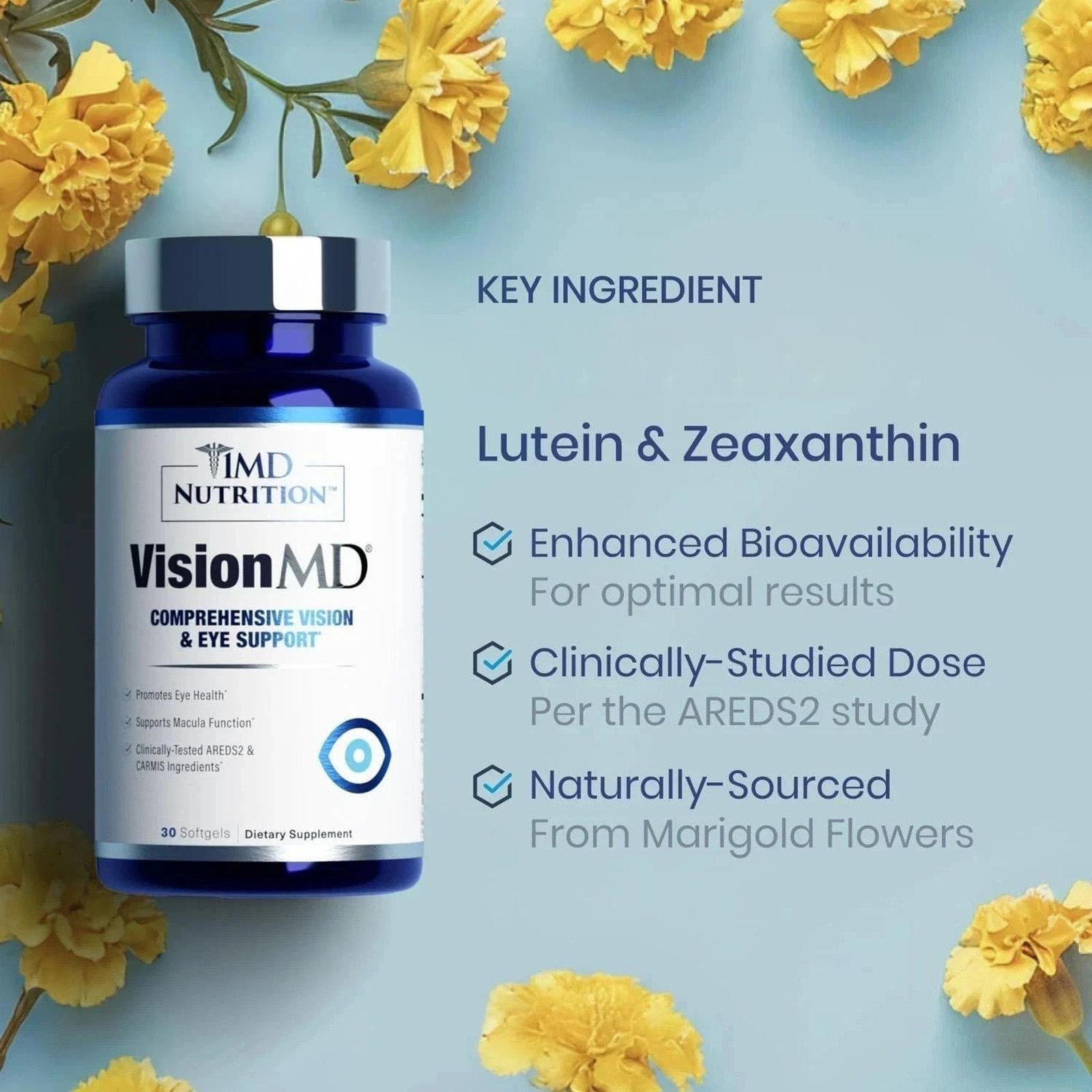 Enhanced 1MD Nutrition Vision MD Eye Vitamin CARMIS – Eye Supplement – 30 Softge