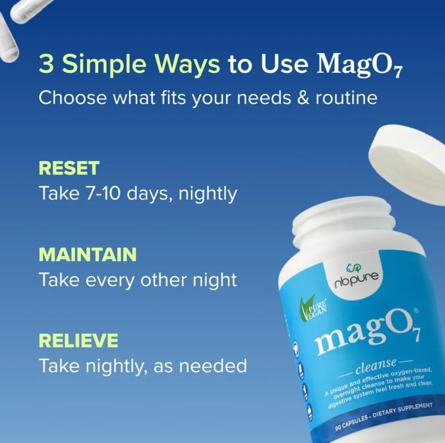 NbPure MAG O7 CLEANSE 90 Capsules ( 30 Servings ) Works Over Night For Bloating