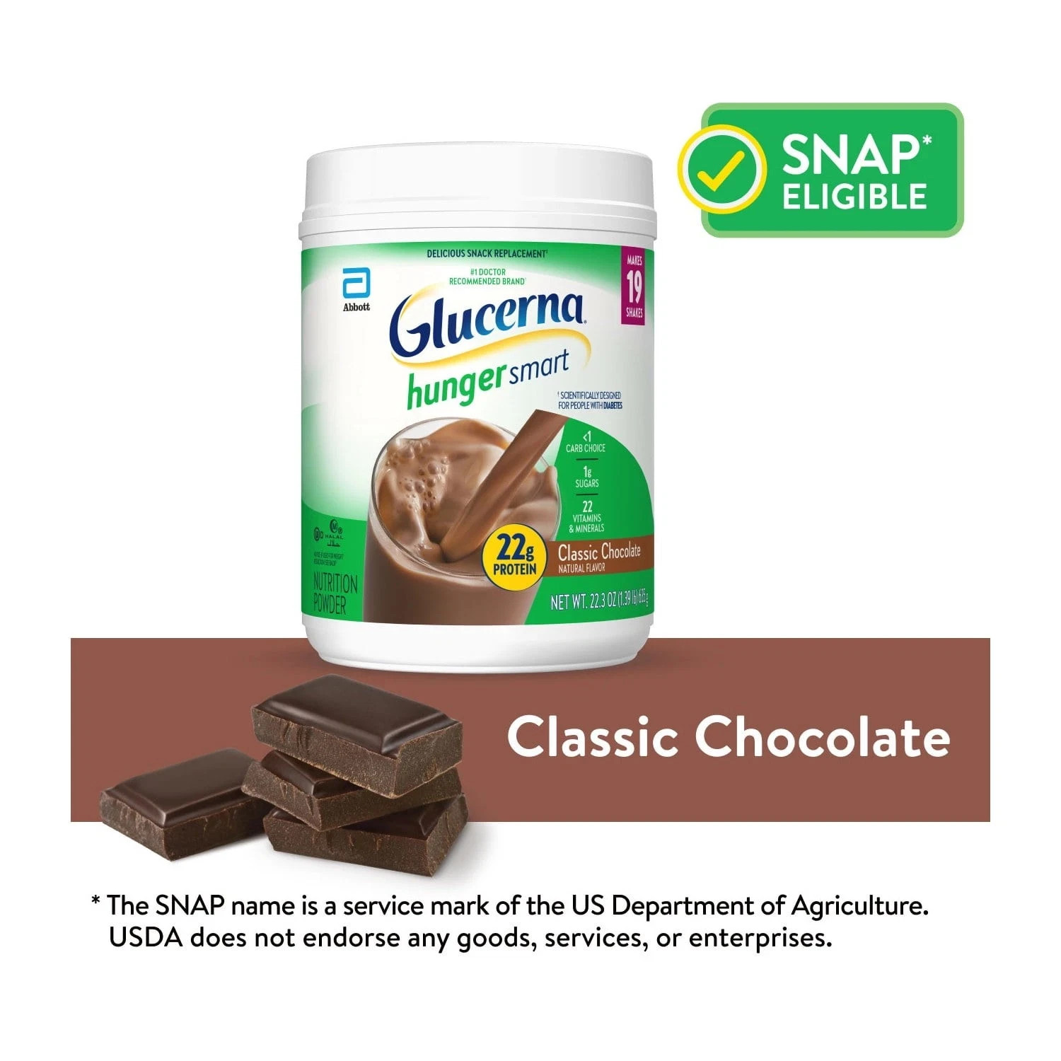 Glucerna Hunger Smart Diabetic Protein Shake, Classic Chocolate, 22.3-oz Tub