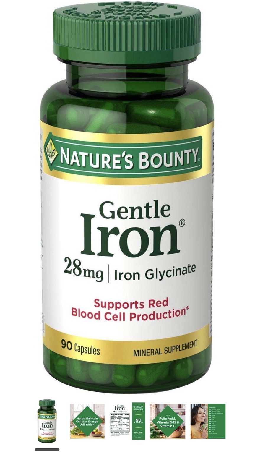Nature’s Bounty Gentle Iron 28 Mg – Iron Glycinate – 90 Capsules