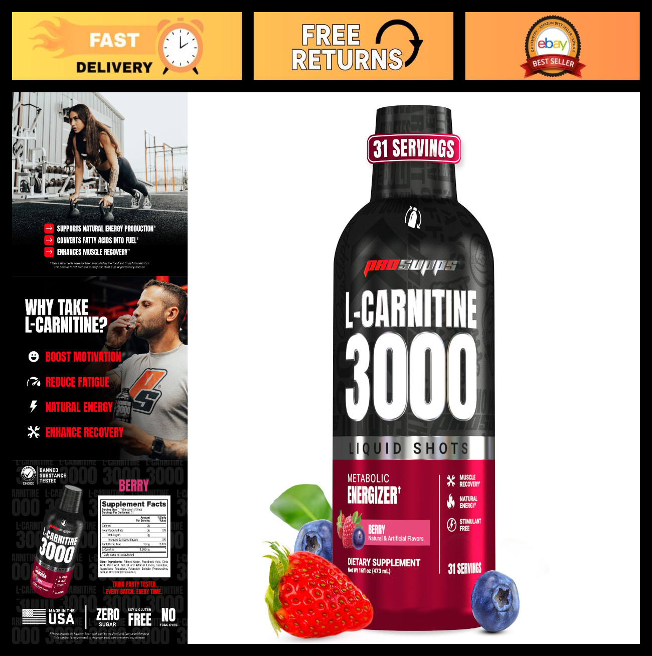 Stimulant-Free L-Carnitine Liquid Shots 3000mg – Energy, Performance & Recovery