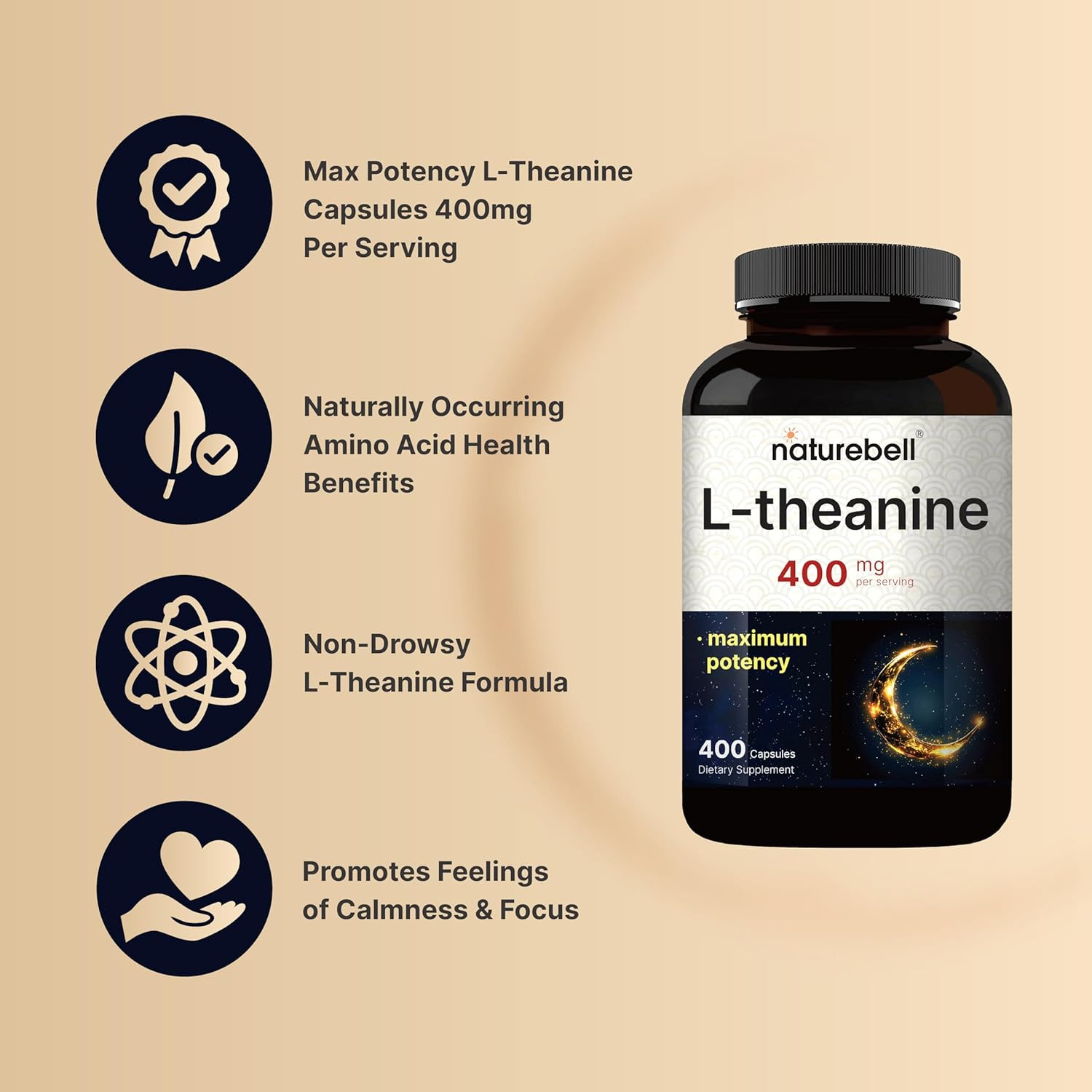 Double Strength L-Theanine 400mg, 400 Capsules, Relaxation & Sleep Support