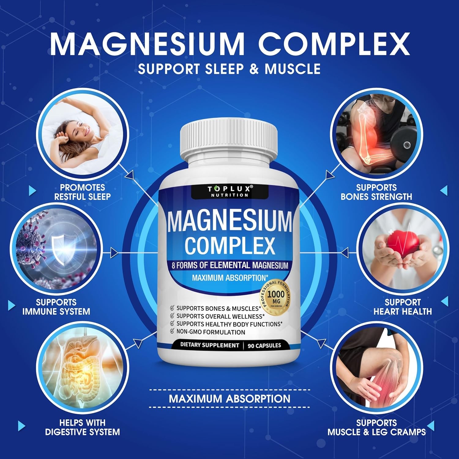 Magnesium Complex Capsule Magnesium Glycinate Citrate Malate Taurate Chelated 90
