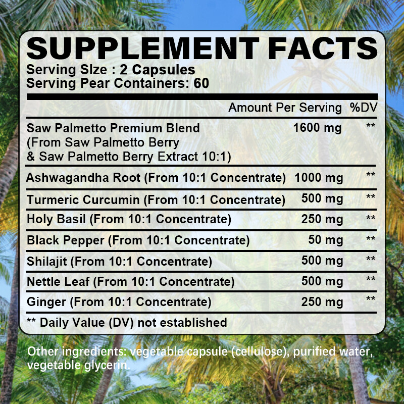 Prostate Support – Saw Palmetto – Reduce Frequent Urination, Stamina supplement