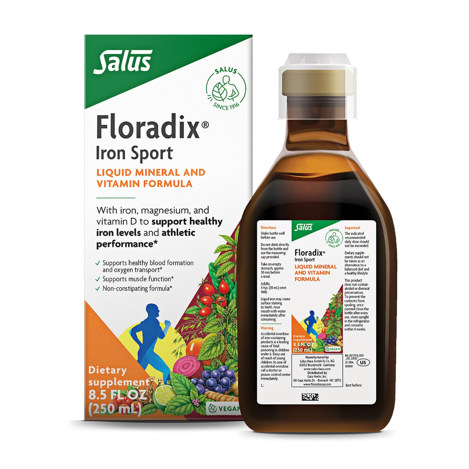 Floradix Iron Sport Liquid Mineral & Vitamin 8.5 Fl Oz (Pack of 1), No Color