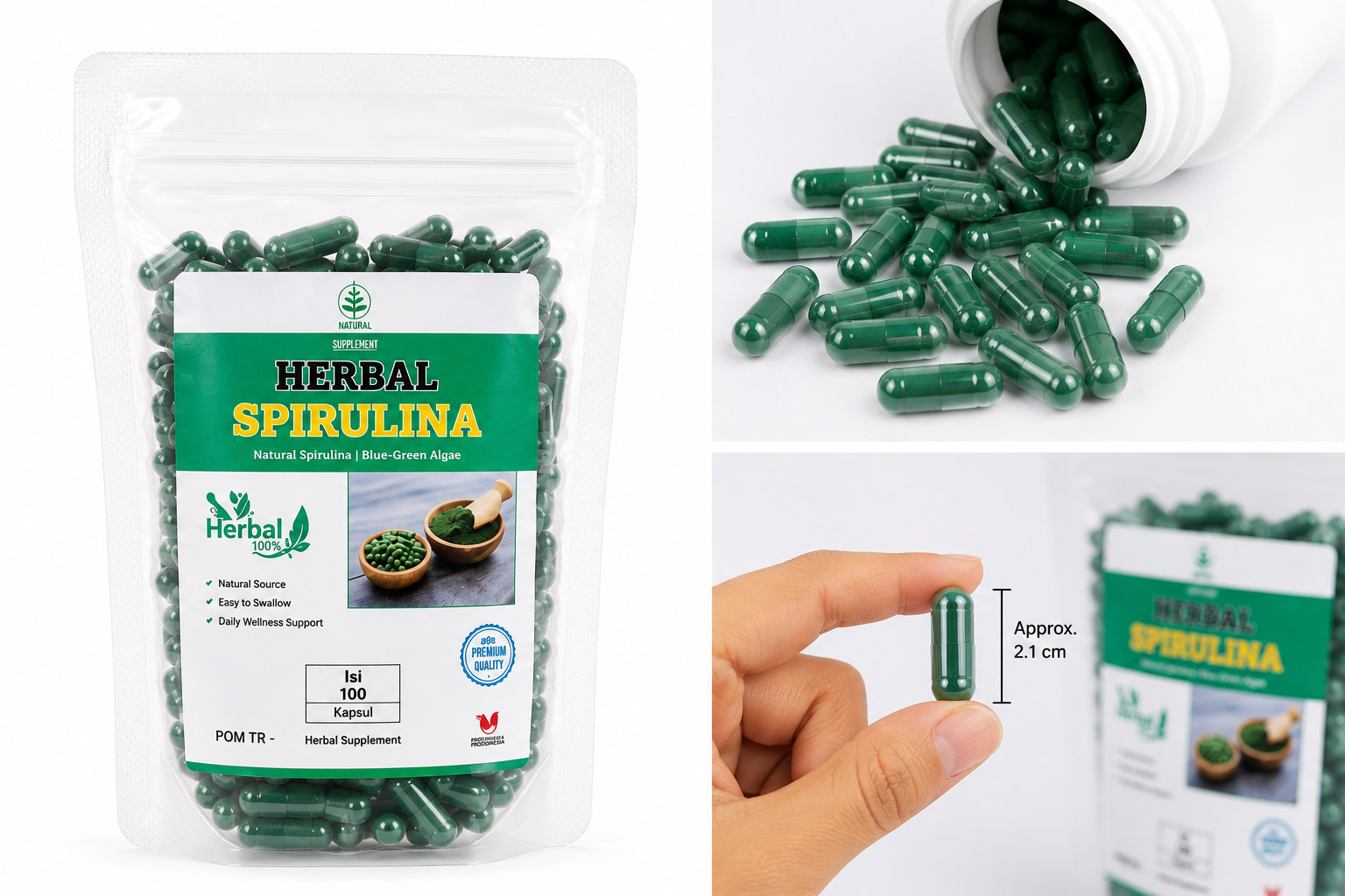 Spirulina Herbal Capsules 100 Count Natural Algae Dietary Supplement 2 Pack