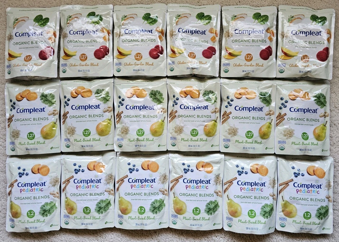 (18) Compleat Organic Blends Tube Feeding 10.1 oz Plant-Based & Chicken-Garden