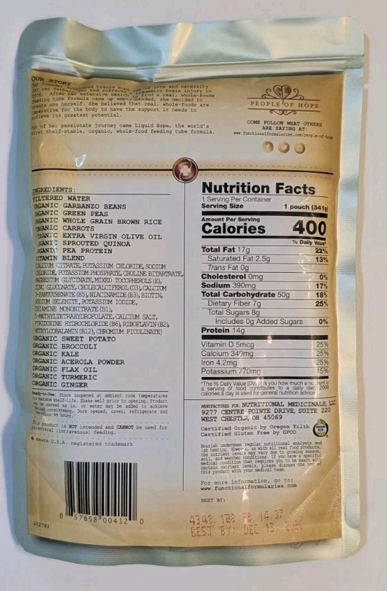 Nourish Organic Tube Feeding Formula Functional Formularies Case Of 24 Pouches