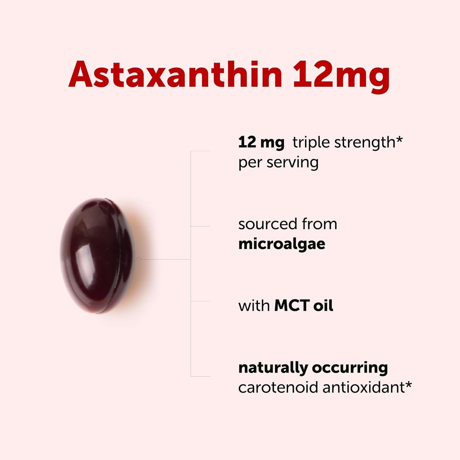 Fresh Microalgae Source: Astaxanthin 12mg Softgel with MCT Oil – 45 Pack