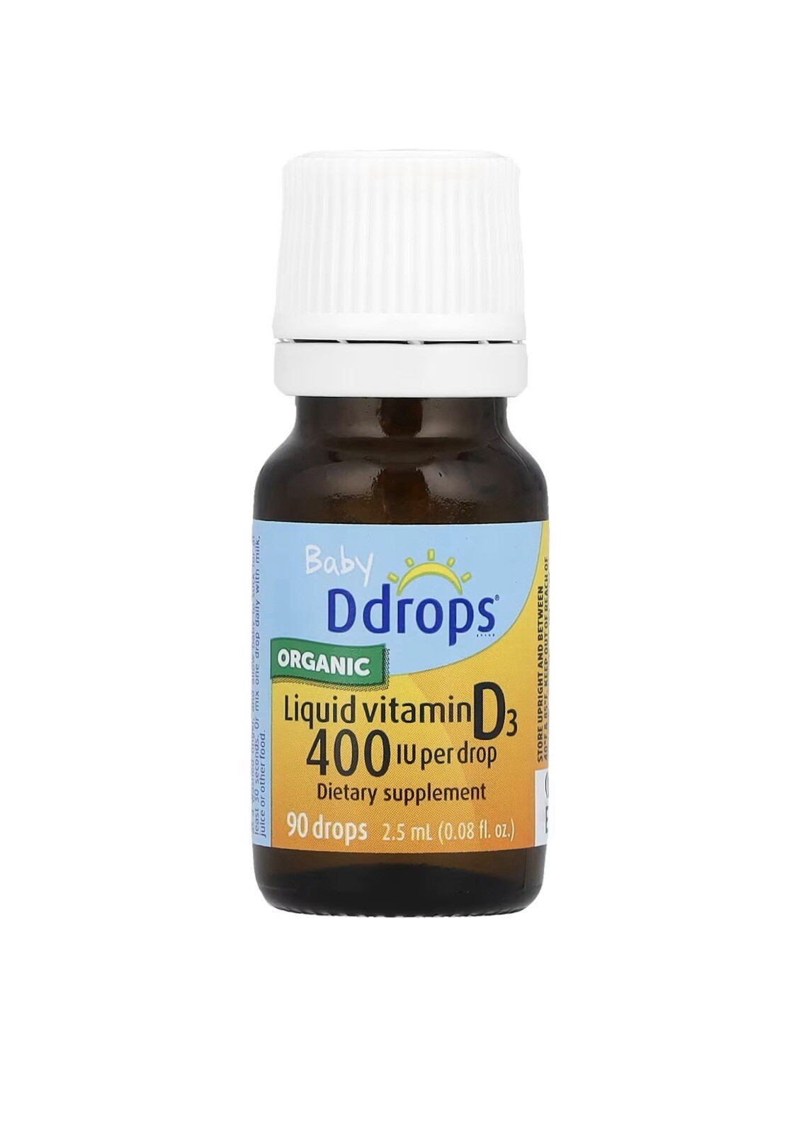 Baby Organic Liquid Vitamin D3,10 mcg (400 IU),90 Drop,0.08 fl Oz (2.5 ml)