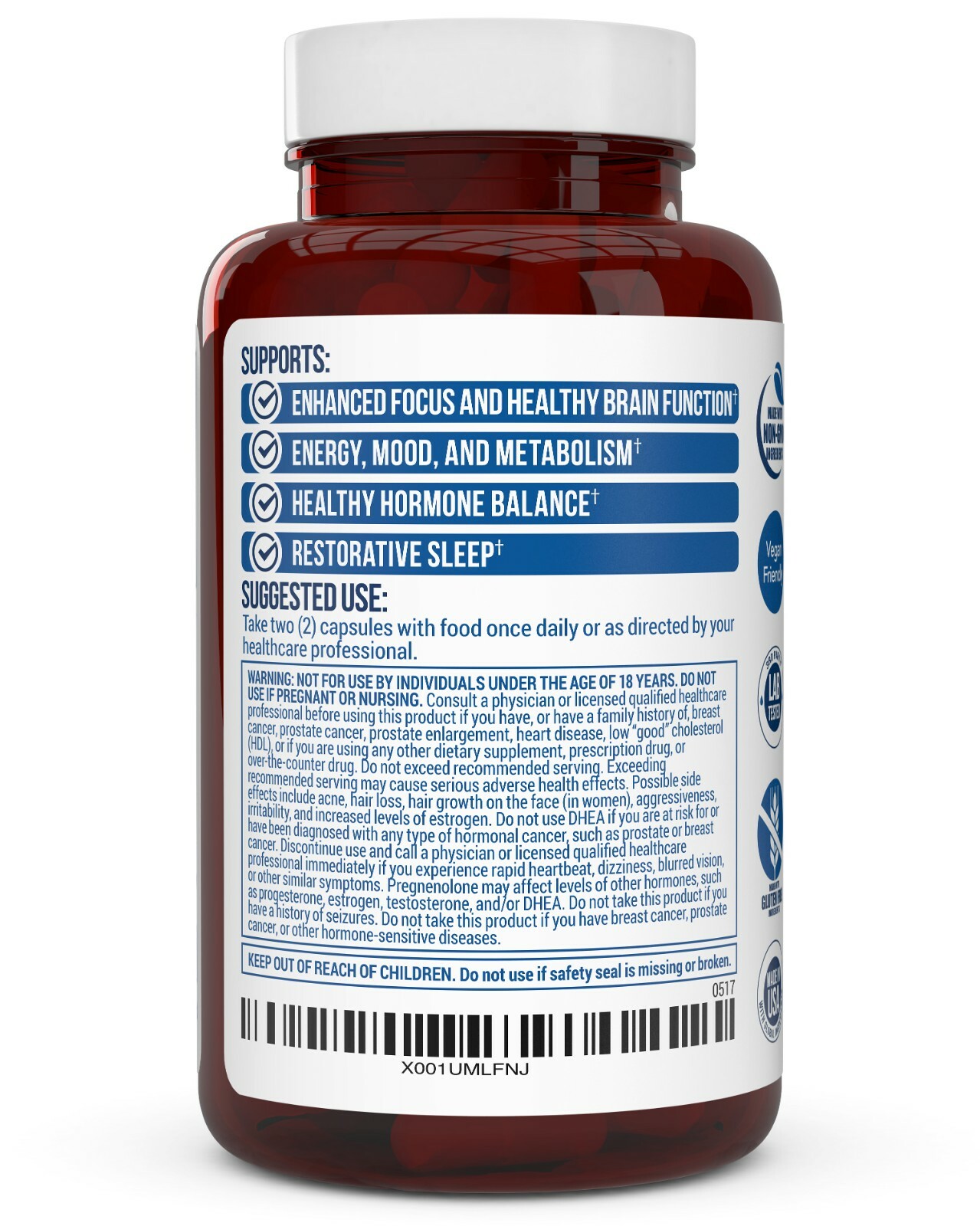 Extra Strength DHEA 100mg Supplement with Pregnenolone 60mg