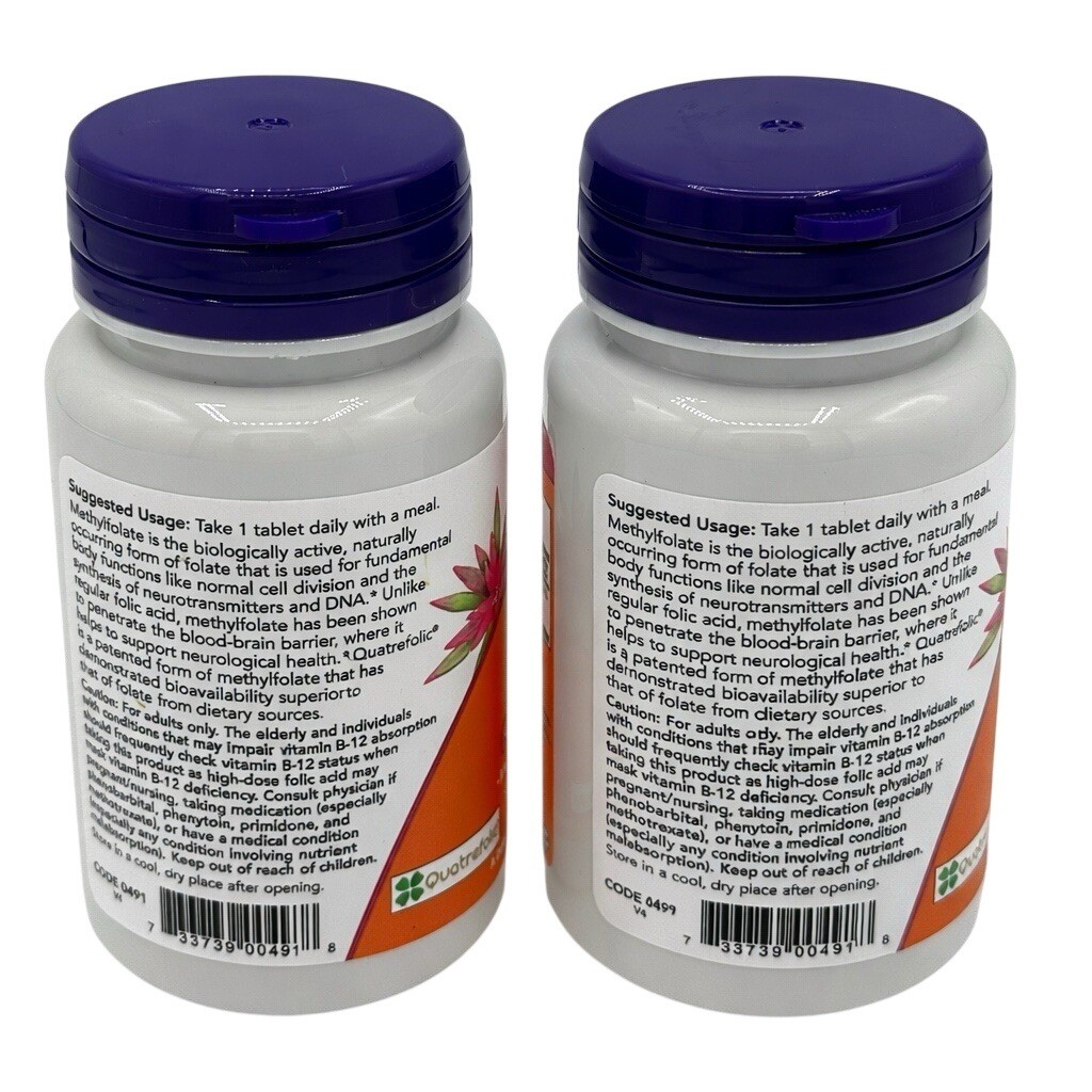 2 Pack-NOW FOODS Methyl Folate 1000 mcg 90 Tablets Each Exp 6/2026 (180 Total)