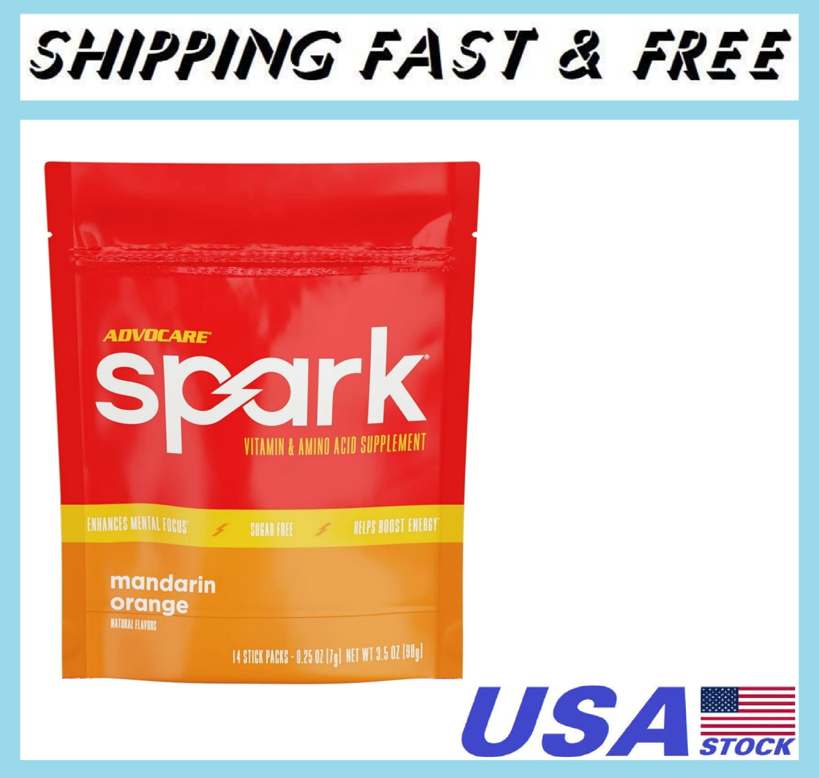 Spark Energy Drink Mix – Vitamin & Amino Acid Powder Supplement, Mandarin Orange