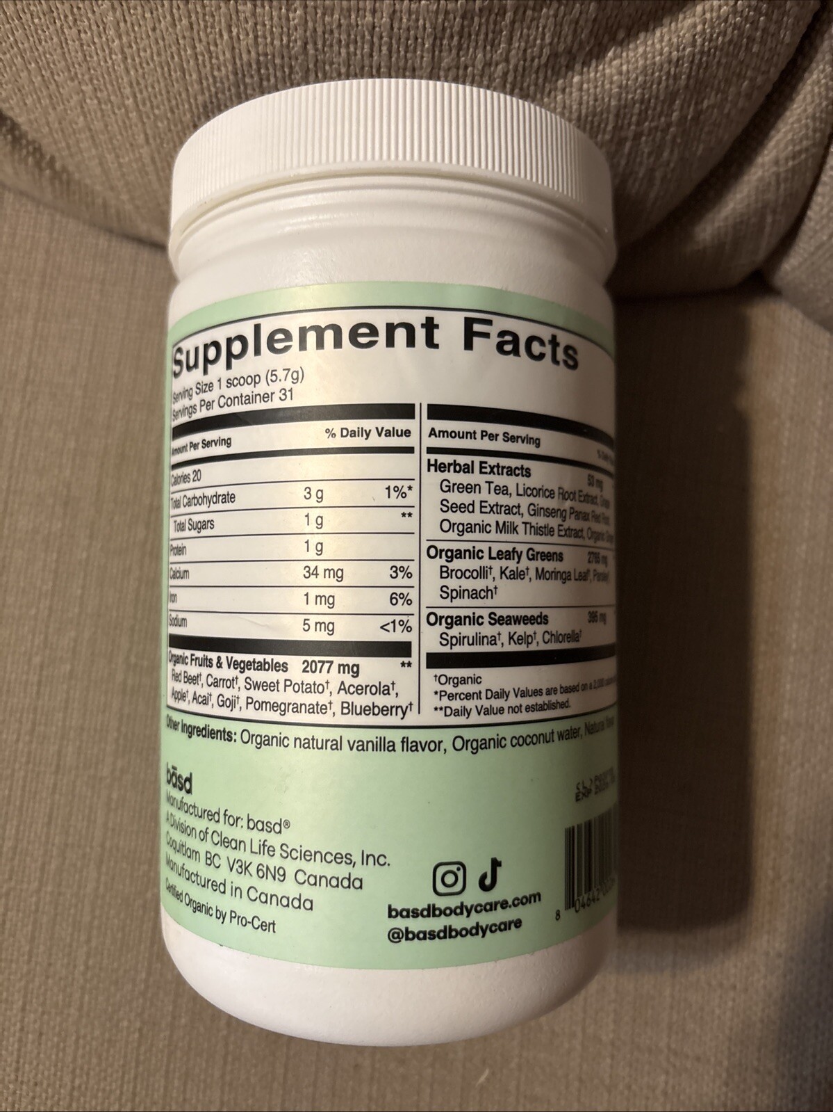 Basd Seriously Good Greens Powder – 6.31 Oz. Exp 03/2026 – Unsweetened