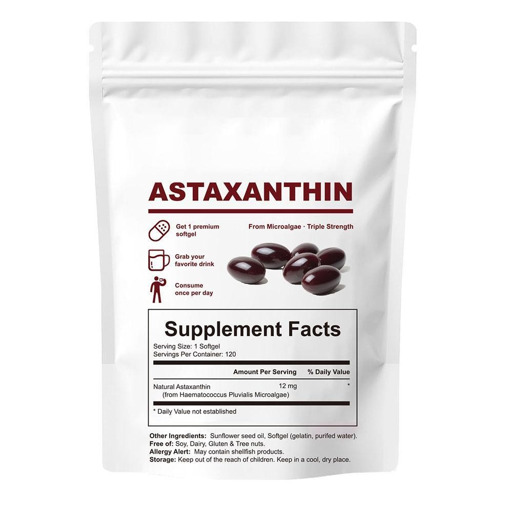 Astaxanthin 12mg Antioxidant Supplements Fresh Microalgae Eye Joint Skin Wellnes