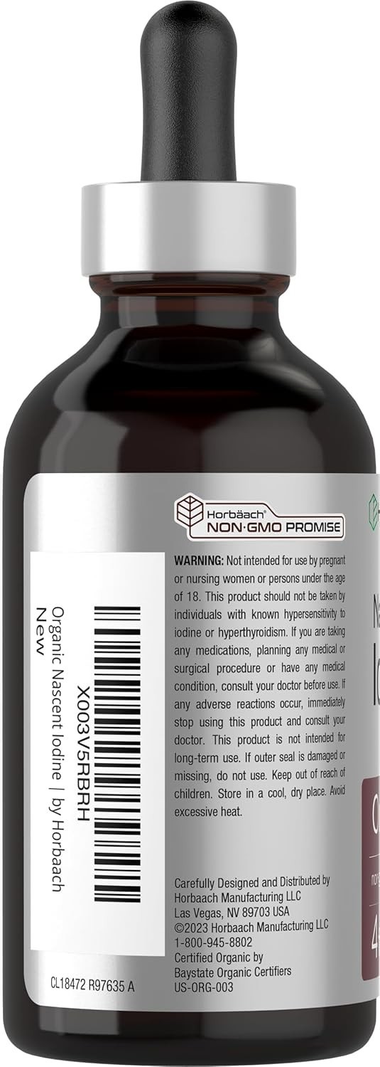 Nascent Iodine Liquid Tincture Supplement 4 oz Vegan Non-GMO Gluten Free Pure